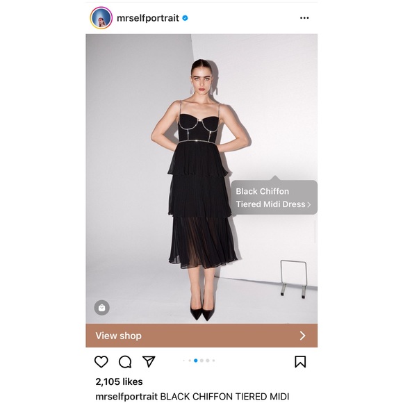 Self Portrait Black Chiffon Tiered Midi Dress